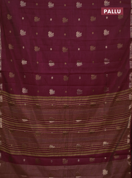 Semi raw silk saree deep maroon with woven buttas and zari woven border