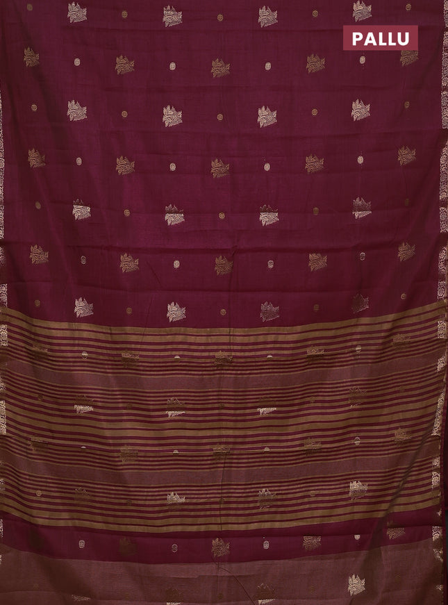 Semi raw silk saree deep maroon with woven buttas and zari woven border