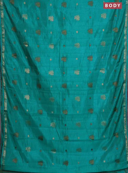 Semi raw silk saree teal green with woven buttas and zari woven border