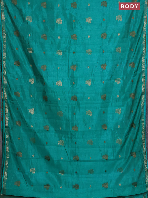 Semi raw silk saree teal green with woven buttas and zari woven border