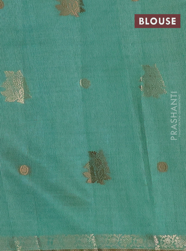 Semi raw silk saree teal green with woven buttas and zari woven border