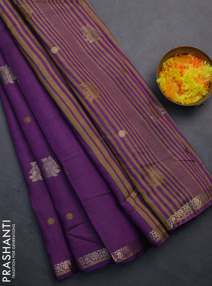 Semi raw silk saree violet with woven buttas and zari woven border