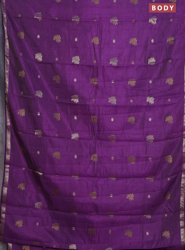 Semi raw silk saree violet with woven buttas and zari woven border