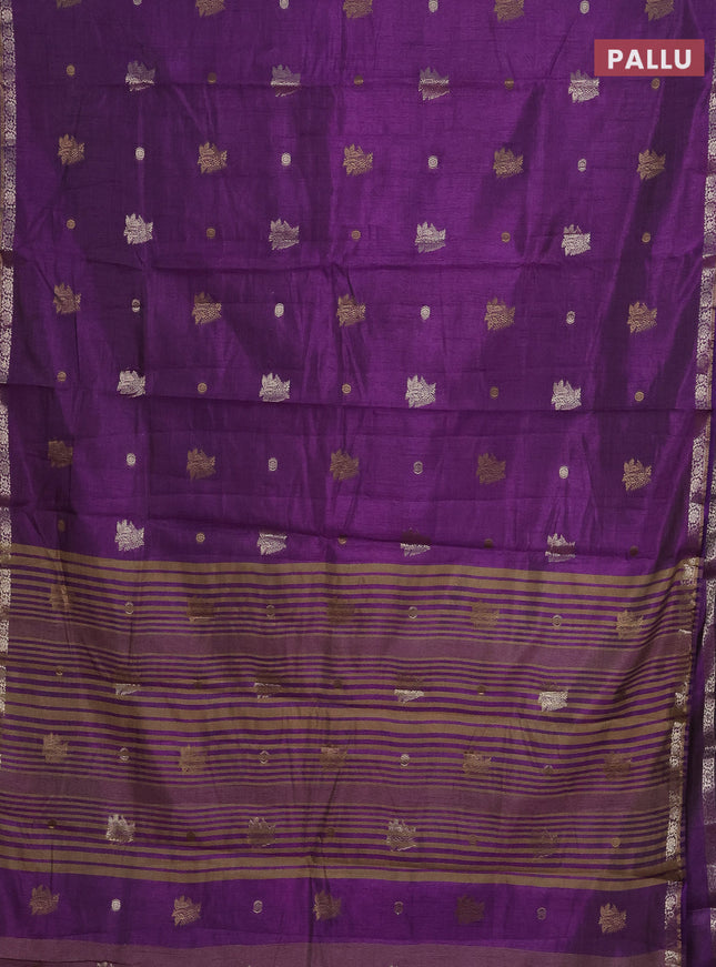 Semi raw silk saree violet with woven buttas and zari woven border