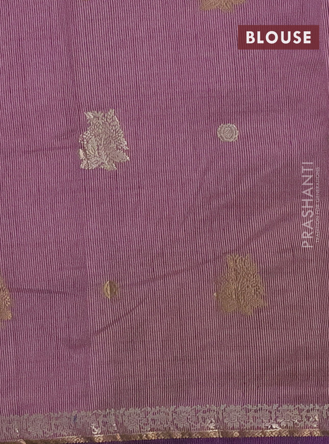 Semi raw silk saree violet with woven buttas and zari woven border
