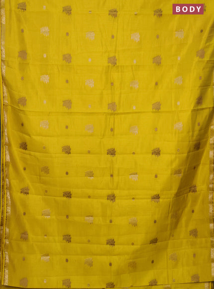 Semi raw silk saree lime yellow with woven buttas and zari woven border