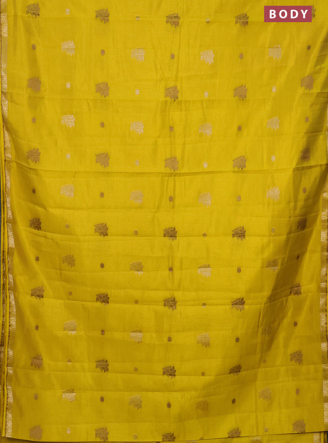 Semi raw silk saree lime yellow with woven buttas and zari woven border