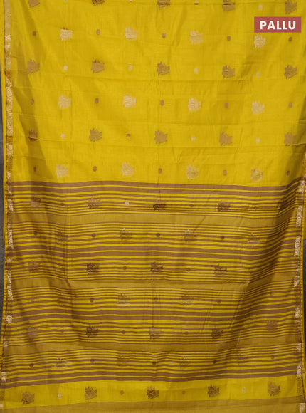 Semi raw silk saree lime yellow with woven buttas and zari woven border