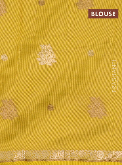Semi raw silk saree lime yellow with woven buttas and zari woven border