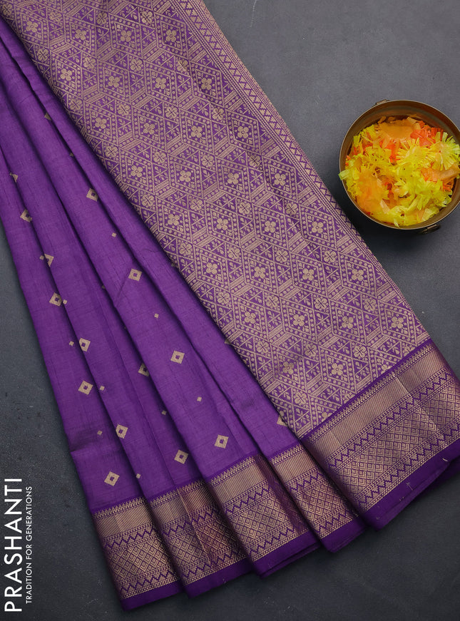 Semi raw silk saree violet with zari woven buttas and zari woven border