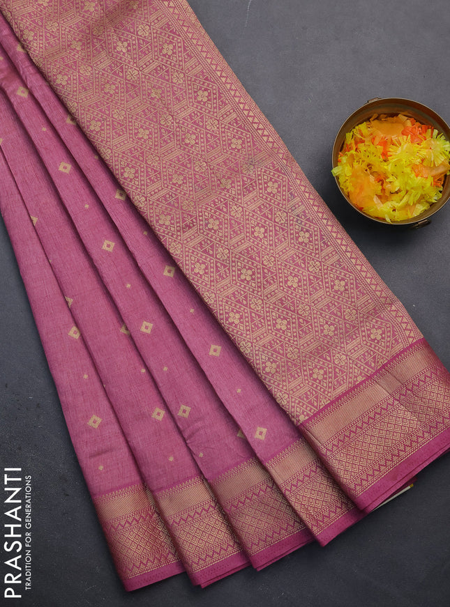 Semi raw silk saree pastel pink with zari woven buttas and zari woven border