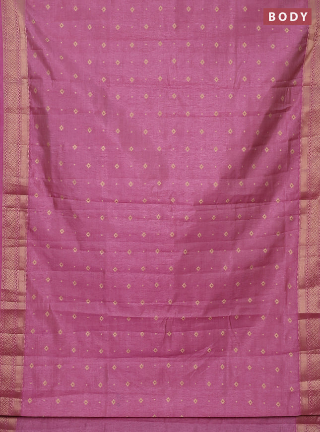 Semi raw silk saree pastel pink with zari woven buttas and zari woven border