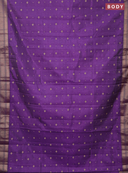 Semi raw silk saree violet with zari woven buttas and zari woven border