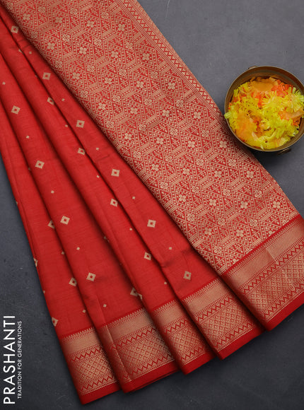 Semi raw silk saree red with zari woven buttas and zari woven border