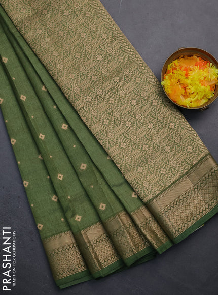 Semi raw silk saree sap green with zari woven buttas and zari woven border