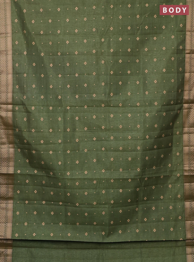 Semi raw silk saree sap green with zari woven buttas and zari woven border