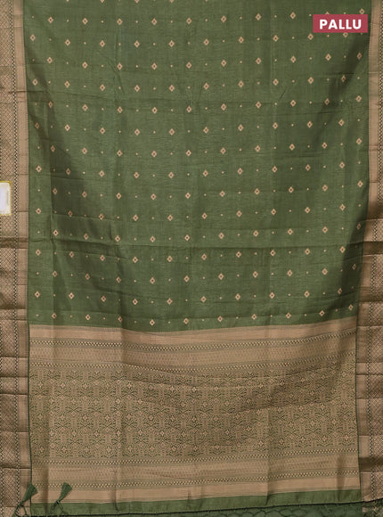 Semi raw silk saree sap green with zari woven buttas and zari woven border