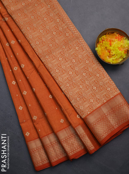 Semi raw silk saree rustic orange with zari woven buttas and zari woven border