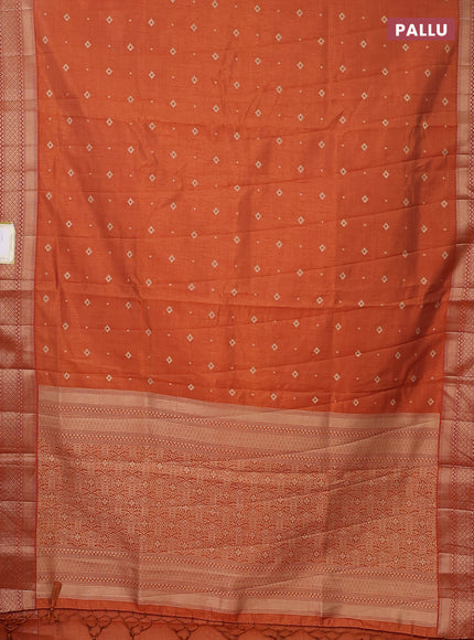 Semi raw silk saree rustic orange with zari woven buttas and zari woven border