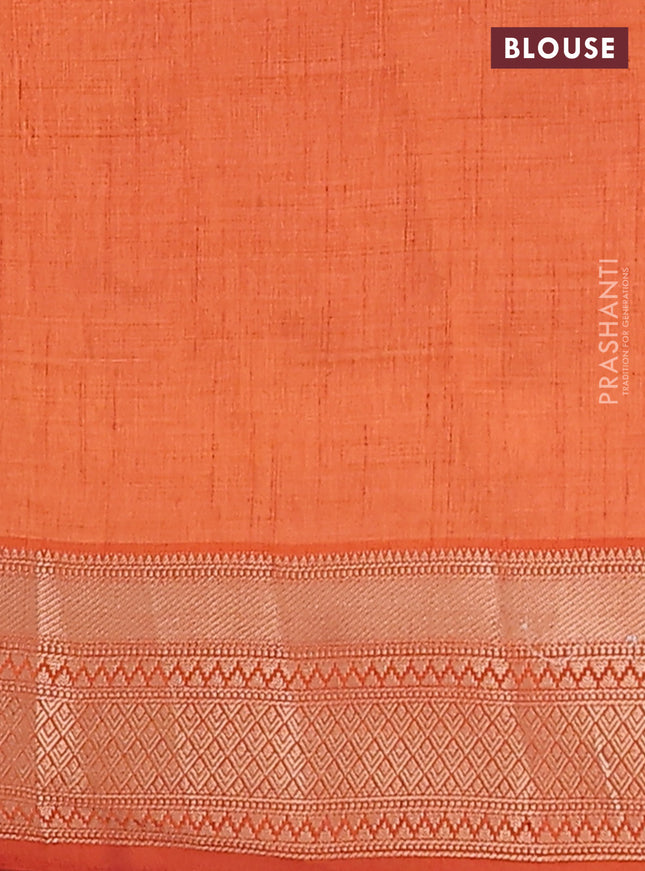 Semi raw silk saree rustic orange with zari woven buttas and zari woven border