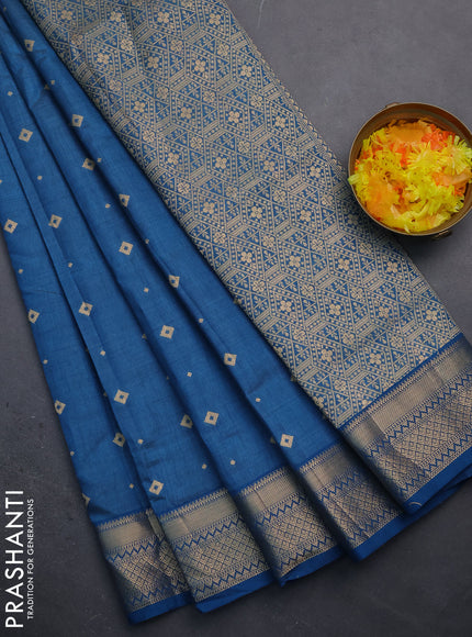 Semi raw silk saree cs blue with zari woven buttas and zari woven border