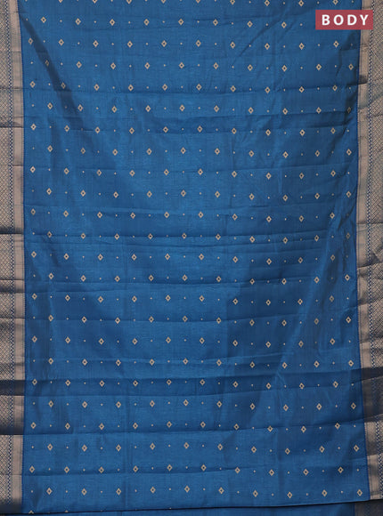 Semi raw silk saree cs blue with zari woven buttas and zari woven border
