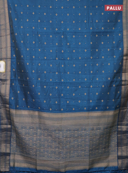 Semi raw silk saree cs blue with zari woven buttas and zari woven border
