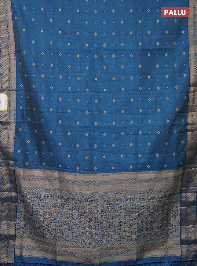 Semi raw silk saree cs blue with zari woven buttas and zari woven border