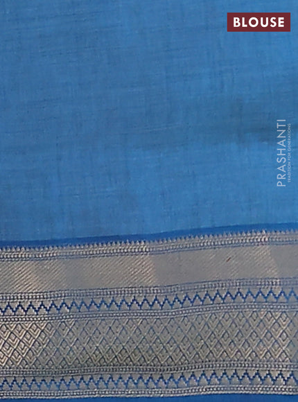 Semi raw silk saree cs blue with zari woven buttas and zari woven border