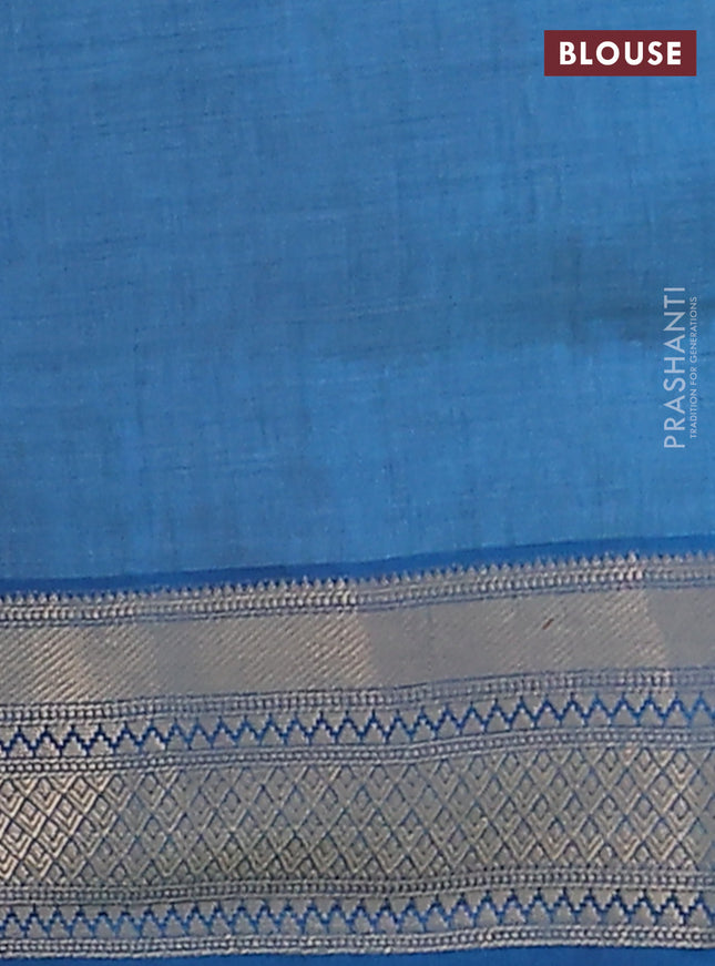 Semi raw silk saree cs blue with zari woven buttas and zari woven border