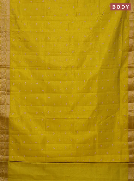 Semi raw silk saree lime yellow with zari woven buttas and zari woven border
