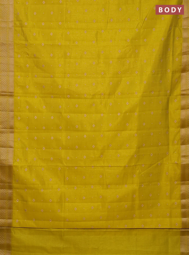 Semi raw silk saree lime yellow with zari woven buttas and zari woven border