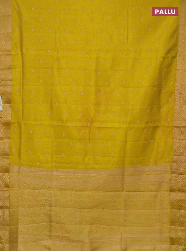 Semi raw silk saree lime yellow with zari woven buttas and zari woven border