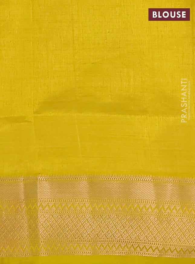 Semi raw silk saree lime yellow with zari woven buttas and zari woven border