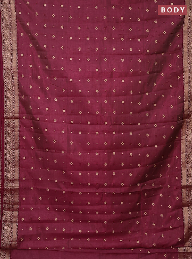 Semi raw silk saree wine shade with zari woven buttas and zari woven border