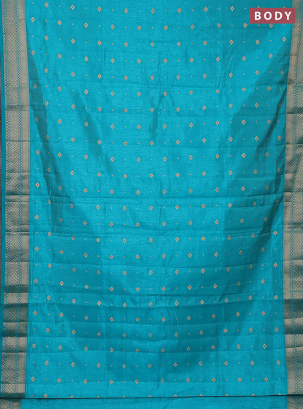 Semi raw silk saree teal blue with zari woven buttas and zari woven border