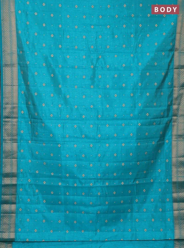 Semi raw silk saree teal blue with zari woven buttas and zari woven border