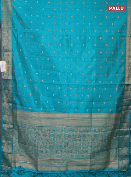 Semi raw silk saree teal blue with zari woven buttas and zari woven border
