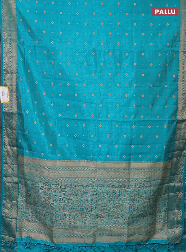 Semi raw silk saree teal blue with zari woven buttas and zari woven border