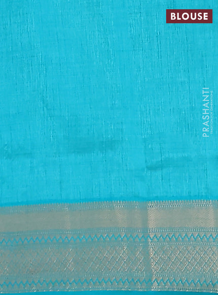 Semi raw silk saree teal blue with zari woven buttas and zari woven border