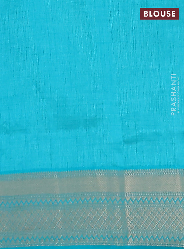 Semi raw silk saree teal blue with zari woven buttas and zari woven border