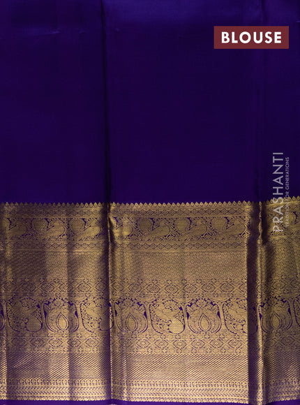 Pure kanchipuram silk lehenga light blue and violet with allover silver zari brocade weaves and long zari woven border