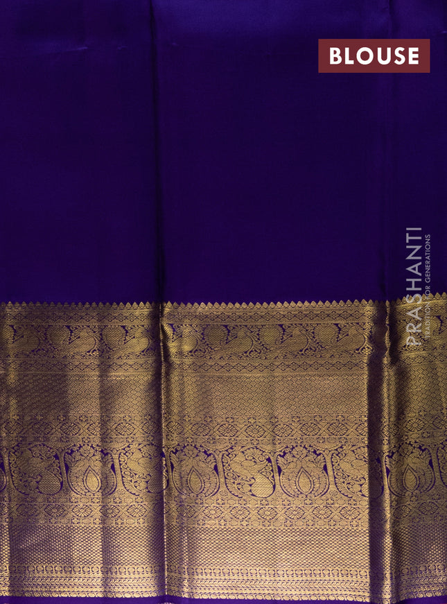 Pure kanchipuram silk lehenga light blue and violet with allover silver zari brocade weaves and long zari woven border