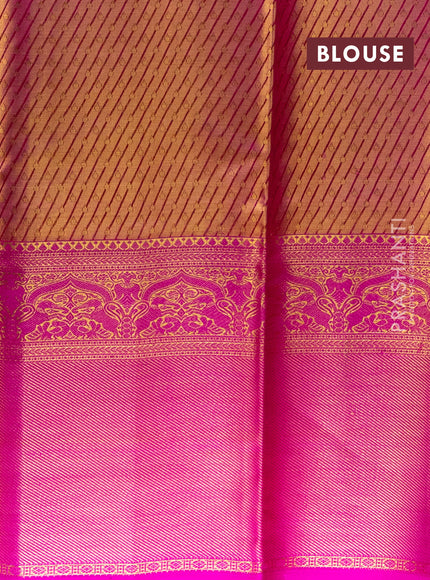 Pure kanchipuram tissue silk lehenga dual shade of lavender and pink with allover brocade weaves and long zari woven border