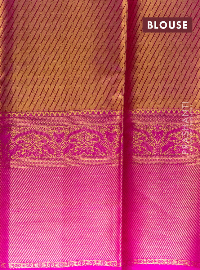 Pure kanchipuram tissue silk lehenga dual shade of lavender and pink with allover brocade weaves and long zari woven border