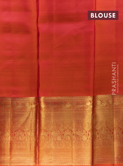Pure kanchipuram silk lehenga violet and orange with allover zari checks & annam buttas and long zari woven border