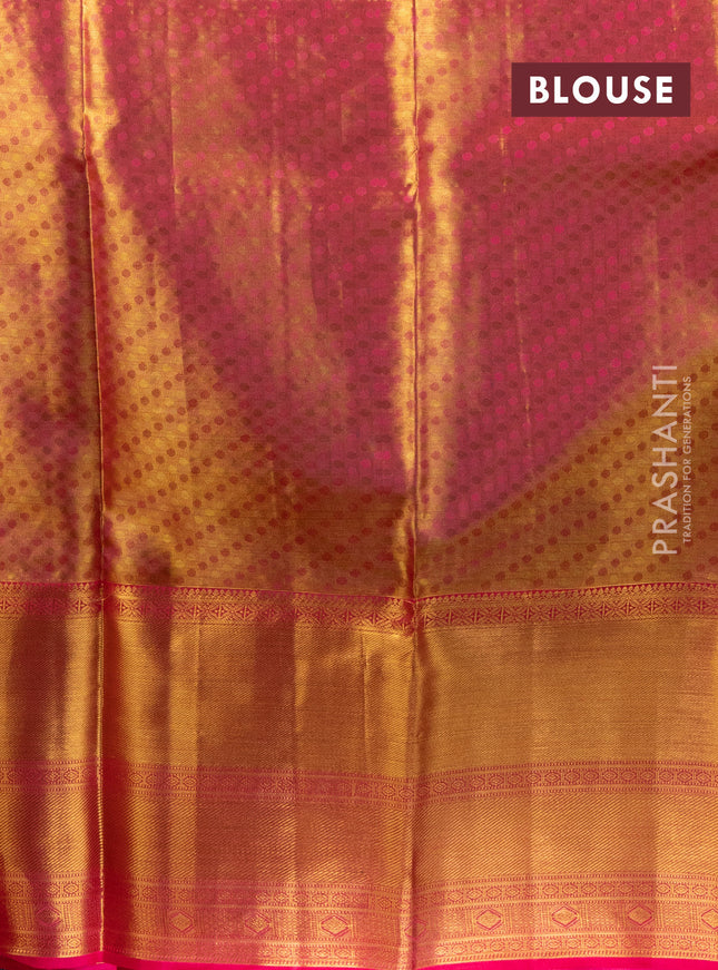 Pure kanchipuram tissue silk lehenga light green and pink with allover brocade weaves and long zari woven border