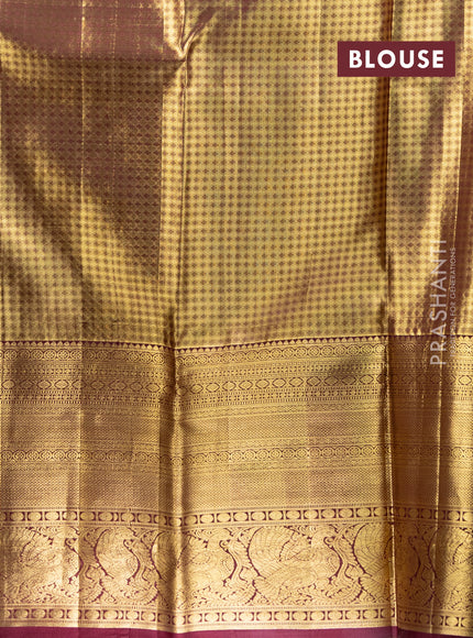 Pure kanchipuram tissue silk lehenga green shade and deep maroon with allover brocade weaves and long zari woven border