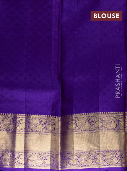 Pure kanchipuram silk lehenga yellow and blue with allover brocade weaves and annam zari woven border