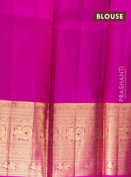 Pure kanchipuram silk lehenga yellow and pink with annam & mayil chakkaram zari woven buttas and long annam zari woven border